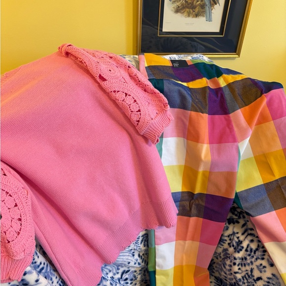 Crown & Ivy V-Neck Crochet Sleeve Button Cardigan and coordinating cropped pants - Picture 7 of 7